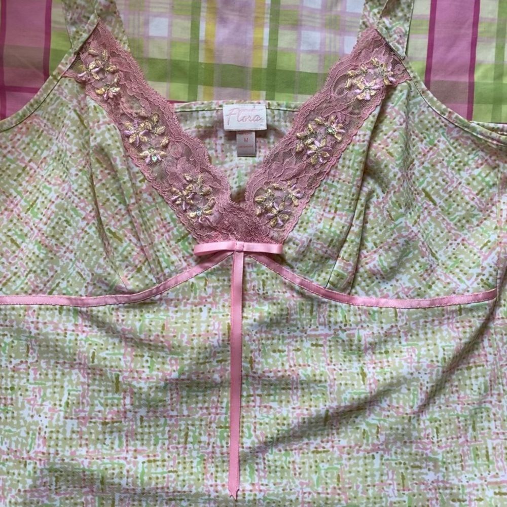 green and pink floral beaded tank